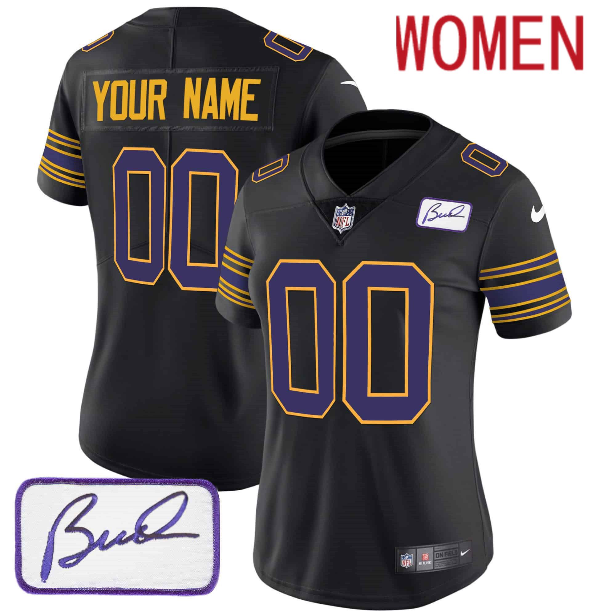 Women Minnesota Vikings Black 2024 Nike Bud Grant Patch Classic Limited Custom NFL Jersey